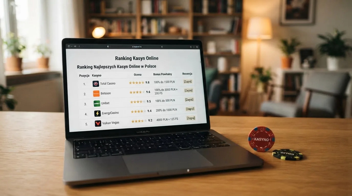 Ranking dziesięciu kart operatorów online ułożonych od najwyżej do najniżej ocenionego na ekranie tabletu.