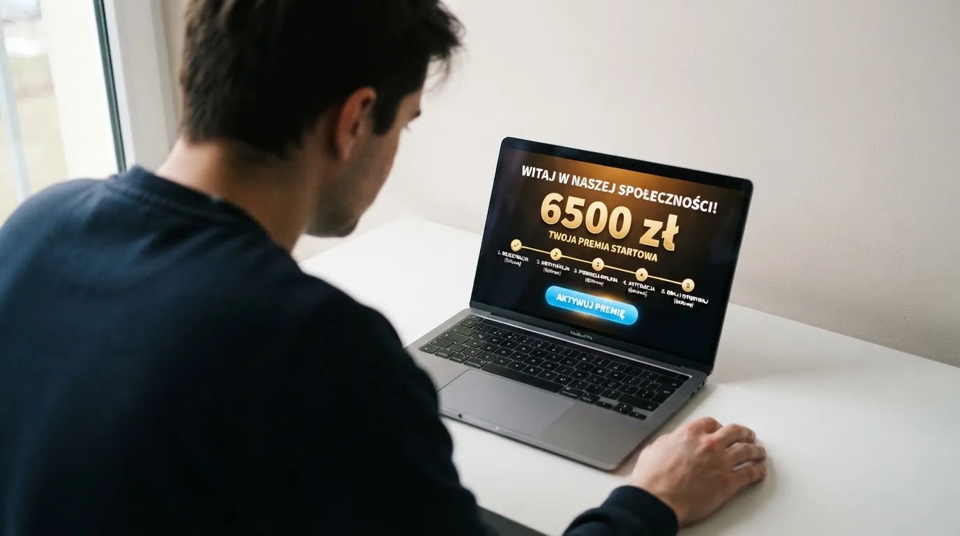 Ekran z warunkami bonusu powitalnego podczas rejestracji w kasynie online