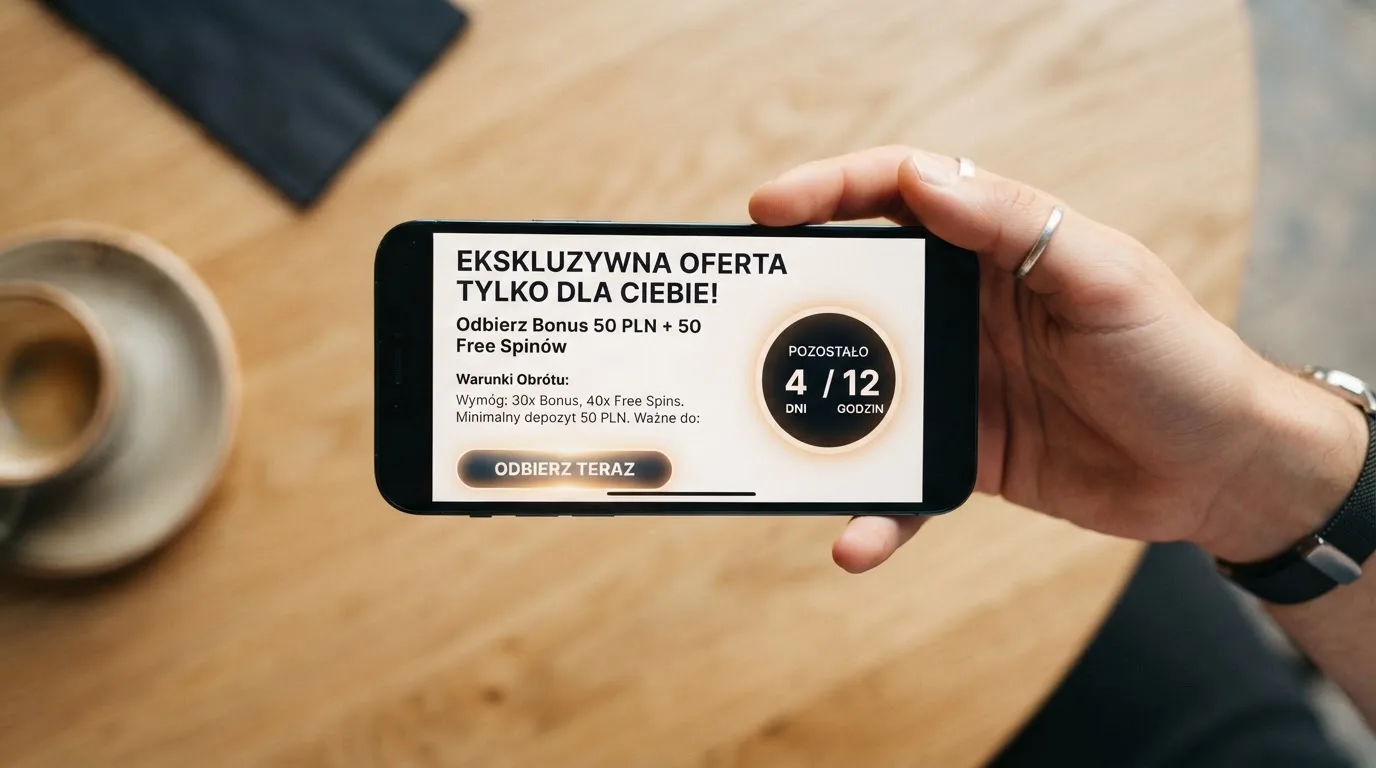 Zbliżenie na telefon z listą warunków promocji i licznikiem odliczającym dni do końca oferty